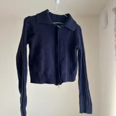 ネイビー ジッパー付き クロップドニット