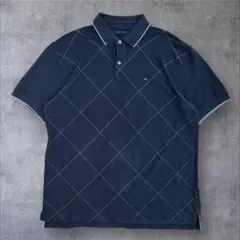 TOMMY HILFIGER ポロシャツ ネイビー チェック柄　ゴルフ　大きめ