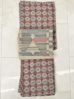 【ウール着物】【帯・帯揚・帯締オマケ付き】幾何学模様 単　洗える着物