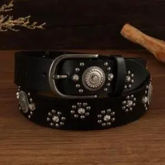 ベルト 黒 ウエスタンベルト y2k ブラック スタッズ レザー 古着 アメカジ