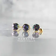 魅惑の輝き✴AAA宝石質のミスティックトパーズ4mmひと粒ピアス 11月誕生石
