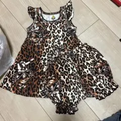 ヒスミニ　ヒョウ柄フリル付きワンピースセット M (80-90cm)