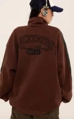 地底人オンライン　ブラウン　スウェットハーフジップ　ベルベット生地