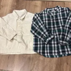 アイボリーとチェック柄の長袖シャツ 100cm
