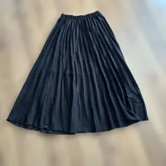 ブラック プリーツスカート ロング丈 ウエストゴム