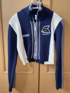 HOOK レーシング風切り替えブルゾンニット　ショット丈　y2k