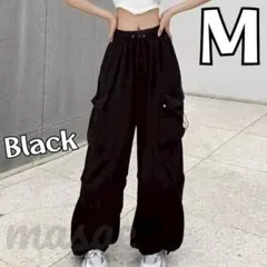 カーゴパンツ ミリタリーパンツ ワイドパンツ レディース カジュアル ブラックM
