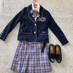 卒服５点160 LOVETOXICフォーマル パープルチェック　ブラウス　靴