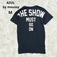 AZUL by moussy マウジー バックロゴプリント 半袖Tシャツ 紺 M