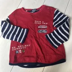 klädskåp 赤 ストライプ 電車　長袖Tシャツ 90