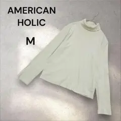 【アメリカンホリック】M ハイネックTシャツ　綿100% シンプル　アイボリーのサムネイル
