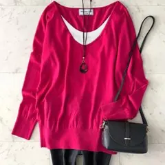 ドゥーズィエムクラス ウールVネックニットプルオーバー ピンク系 長袖 日本製