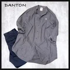 美品】DANTON コットンリネン バンドカラー チェック シャツ 半袖 38