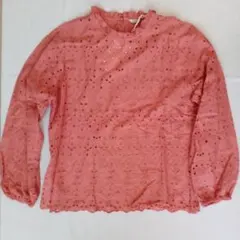 新品☆ZARA WOMAN☆　花柄刺繍長袖シャツ　オレンジ系　XSサイズ