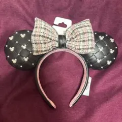 ミニー カチューシャ 上海ディズニー ツイード パール チェック 海外 新品