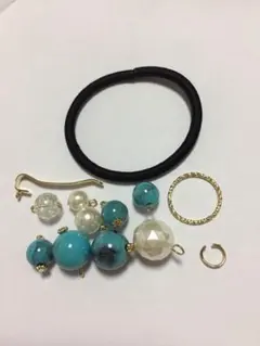 ターコイズビーズとゴールドパーツセット