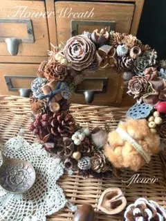 【SALE】たっぷり木の実リース •*¨*•.♡Brown