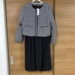 新品 ツイードノーカラージャケットワンピース 13号