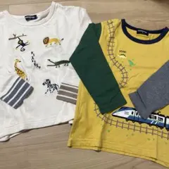 動物刺繍と電車プリントの長袖カットソー