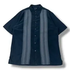 【00s】JOHN HENRY シルクタッチ パネルストライプ 開襟 半袖シャツ