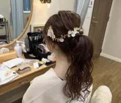 ウェディングアクセサリー 花カチューシャ ゴールド ヘッドアクセ