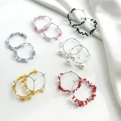 【推し活｜メンカラピンク】ビーズフープピアス｜サージカルステンレス