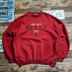 90s LOGO7 シカゴブルズ スウェット トレーナー 赤 XL NBA 古着