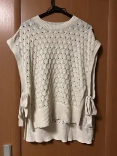 サマンサモスモスブルー サイドリボン 透かし編み ニットベスト アイボリー F