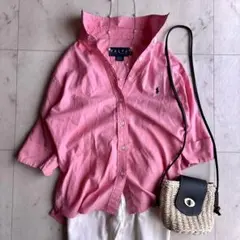 超美品】ラルフローレン 希少 オレンジ ストライプシャツ ポニー刺繍 L 