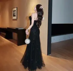 ストラップレス ブラック ロングドレス