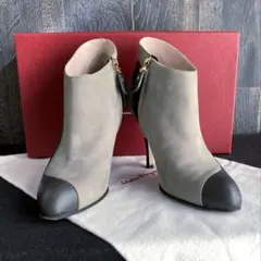 Ferragamo 美品 ブーティ ショートブーツ ヌバック バイカラー グレー