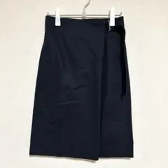 ドレステリア 巻きスカート風 フレアスカート 無地 ネイビー Mのサムネイル
