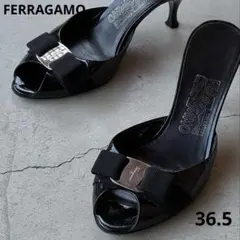 Y2K Ferragamo 黒 オープントゥミュール Vara Bow 36.5のサムネイル