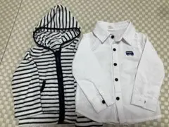 ストライプ柄上着と白シャツセット