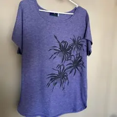 フラダンス　植物プリント パープル Tシャツ Lサイズのサムネイル