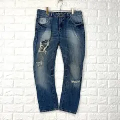 ザラ/38/青/ダメージ/デニムパンツ/ストレート/カジュアル/春夏/レディース