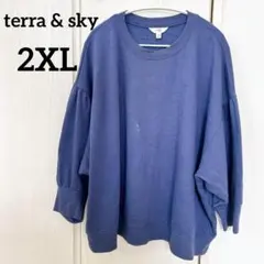 terra & sky 【2XL】ネイビー 裏起毛 トレーナー