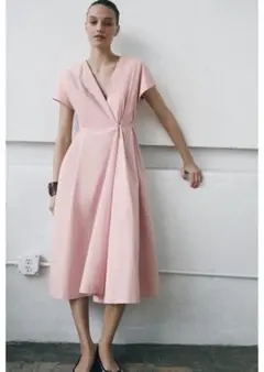 ZARA チェック柄ポプリンワンピースZWCOLLECTION L ピンク - メルカリ