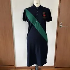 RALPH LAUREN ポロワンピース L 半袖 ネイビー 刺繍ロゴ ロング