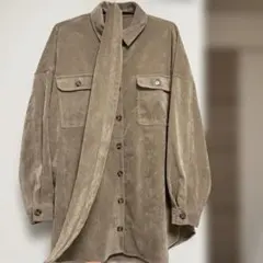 コーデュロイベージュ シャツジャケット ポケット付き