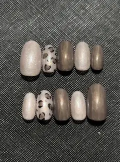 ネイルチップセット グレー ヒョウ柄 10個