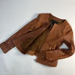 アンタイトル　ライダースジャケット　ラムレザー　ノーカラー　ブラウン