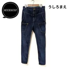 メルシーボークーうしろまえデニム サルエルパンツS~Mストレッチ日本製のサムネイル
