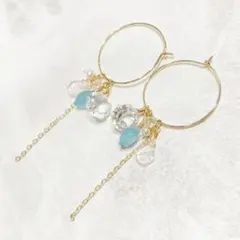 ブルーカルセドニーと水晶のキラキラピアス　天然石　14KGF クリスタル
