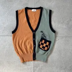 vintag ニットベスト　ウール　マルチカラー　シティーボーイ　ゴルフ柄　古着