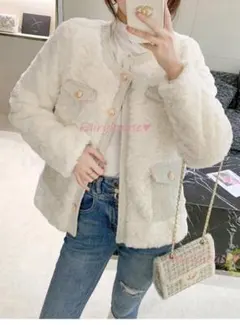 韓国 / ボアジャケット / ツイードジャケット / ノーカラージャケット