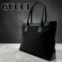 GUCCI グッチ GGキャンバス トートバッグ ブラック レザー ハンドバッグ