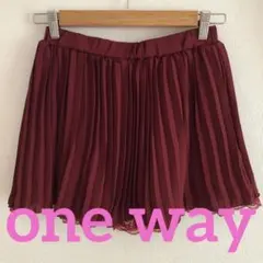 one way 裾レースプリーツキュロット ミニスカート ボルドー 美品