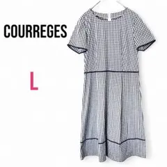 【グレージュ】COURREGES チェック柄 半袖ワンピース かわいい L 美品のサムネイル