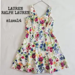 ローレンラルフローレン フラワープリント ノースリーブワンピース 大きいサイズ